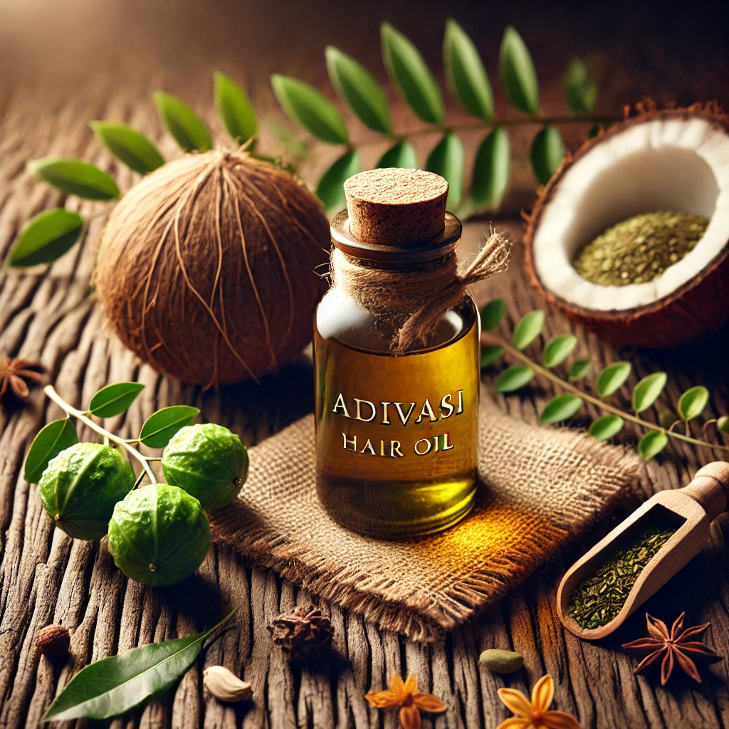 Adivasi hair oil: a natural blend of herbs and oils for healthy hair growth and nourishment.